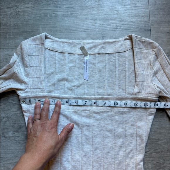 Free People Intimately Ribbed Square Neck Long Sleeves Bodysuit Size XS Beige - Picture 11 of 11